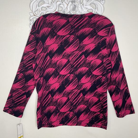 RAFAELLA Women's MEDIUM Sweater Button Front 3/4 Sleeves BLACK Dark PINK NWT - Picture 8 of 16